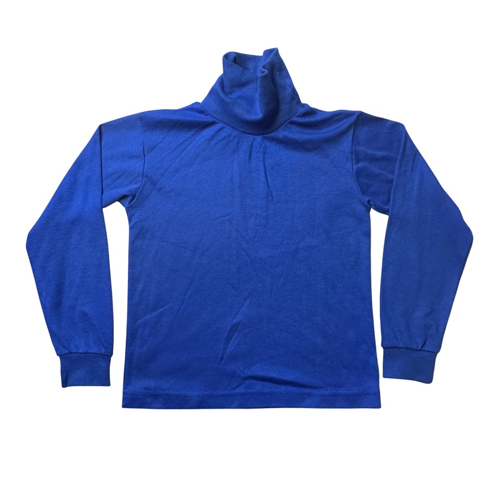 Vintage Young Classic Turtleneck Kids Size 7 Blue Long Sleeve Shirt Cotton Blend